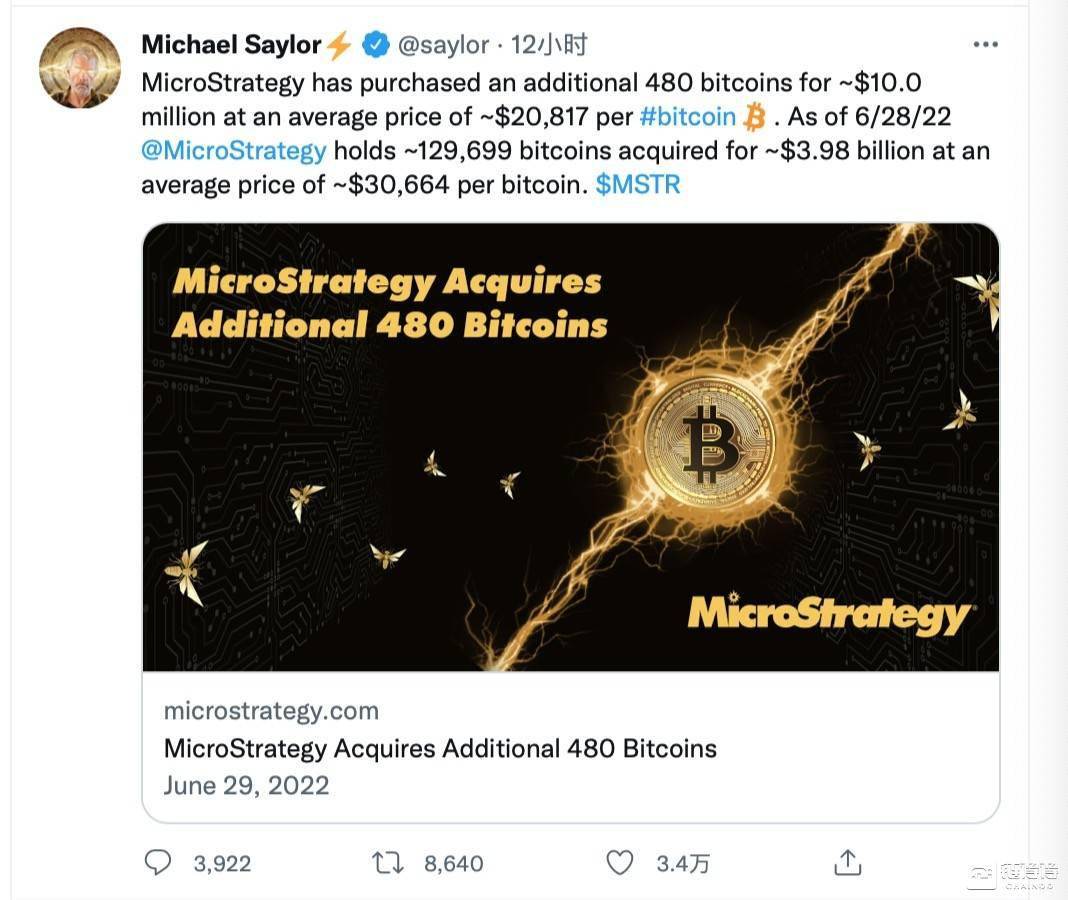 【链得得独家】机构投资者在抄底？MicroStrategy寒冬之下增持1000万美元比特币