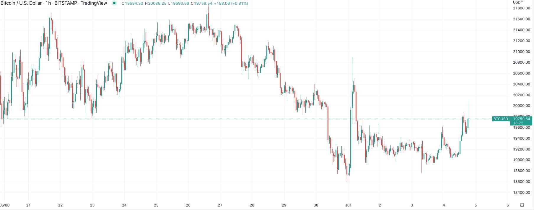 鲸鱼购买 BTC 确认支持，比特币价格飙升至 2 万美元