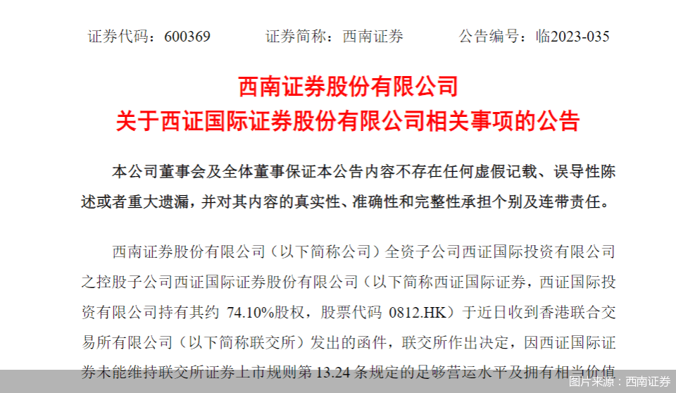 西南证券：西证国际证券将考虑申请复核“股份暂停买卖”事项
