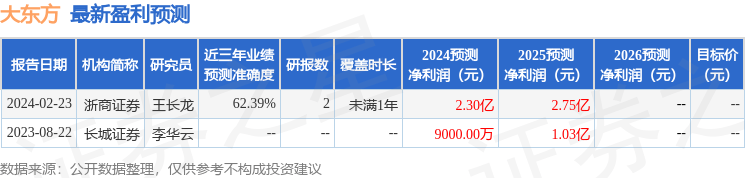 中泰证券：给予大东方买入评级
